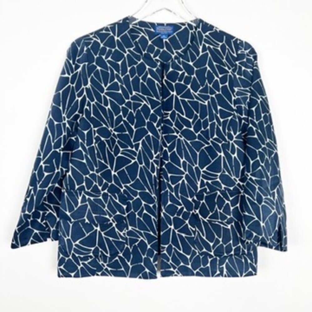 Pendleton Blazer Size 12P Blue Silk Blend Lightweight Geo Abstract Print Jacket